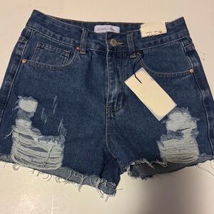 Blue Distressed Denim Shorts